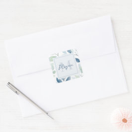 Tranquil Oasis Aquarell Blätter Monogramm und Name Quadratischer Aufkleber