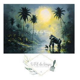 Tranquil Tropical Landscape with Gorilla & Baby Seidenpapier