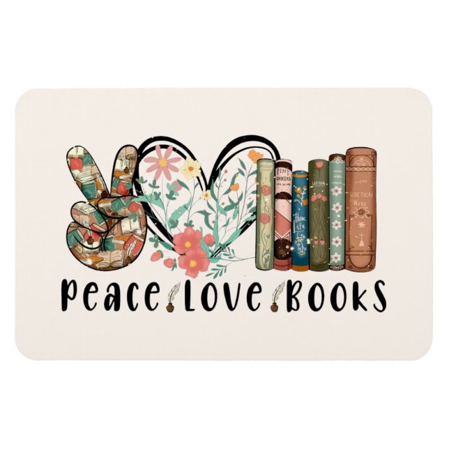 Tranquil Vibes: Frieden, Liebe und Bücher Magnet (Horizontal)