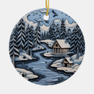 "Tranquil Winter Lake Ornament" Keramik Ornament