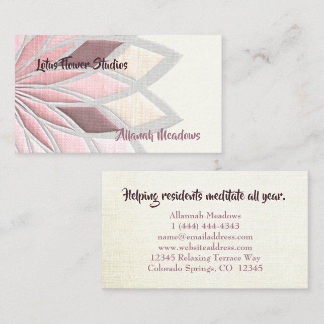 Tranquile Pastel Lotus Blume Business Card Visitenkarte (Vorne/Hinten)