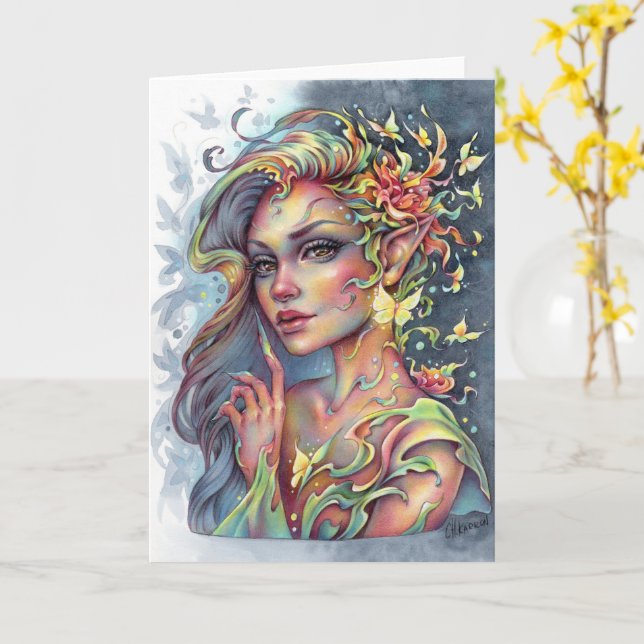 Tranquise Grace Falted Grußkarte Fee Fantasie Karte (Gelbe Blume)