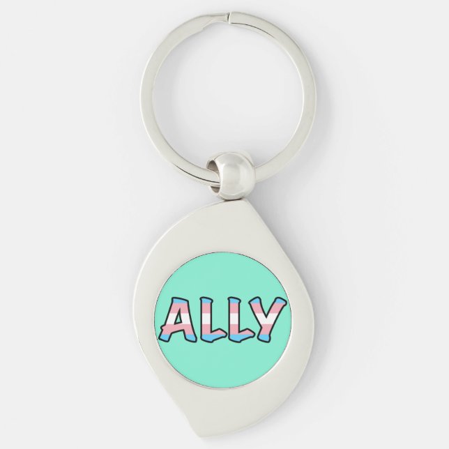 Trans Ally Hollow Letter | Hintergrund der Minze Schlüsselanhänger (Vorderseite)