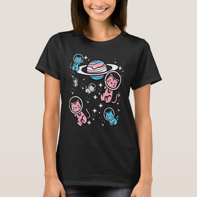 Trans Cats In Space Transgender Transsexual Pride  T-Shirt (Vorderseite)