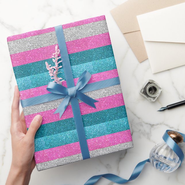Trans Gay Pride Rosa Weiß und Blau Glitzer Geschenkpapier (Schenken)