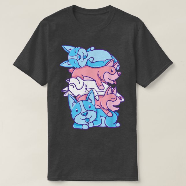 Trans Pride Corgi Pile Transgender T-Shirt (Design vorne)