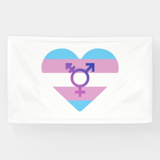 Trans Pride Flag Herz Banner (Horizontal)