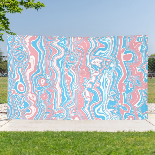 Trans Pride Flag Trippy Boho Groovy Wavy Streifen Banner (Außenbereich)
