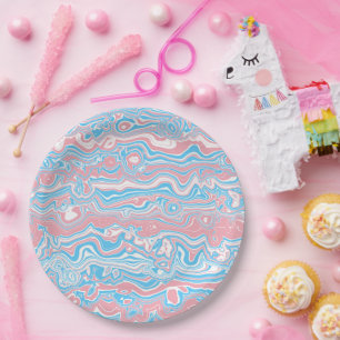 Trans Pride Flag Trippy Boho Groovy Wavy Streifen Pappteller