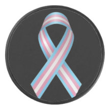 Trans ribbon on black hockey puck