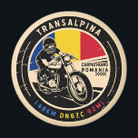 Transalpina Rumänien Motorrad Magnet<br><div class="desc">Transalpina in einem Vintagen,  bedrückten Stil Emblem gemacht. Es ist eine landschaftliche Straße,  die in Rumänien zu finden ist.</div>