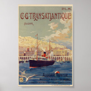 Transatlantique Alger Vintage Poster 1901