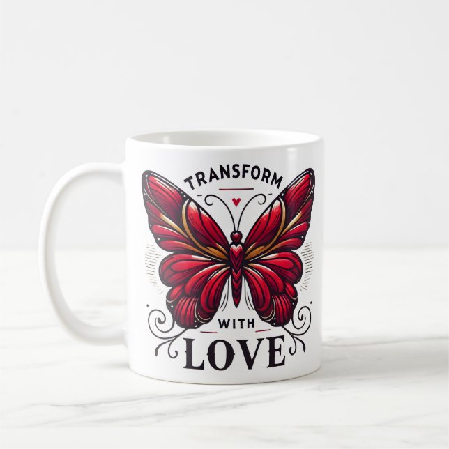 Transform with Love Mug – Crimson Butterfly Gift Kaffeetasse (Links)