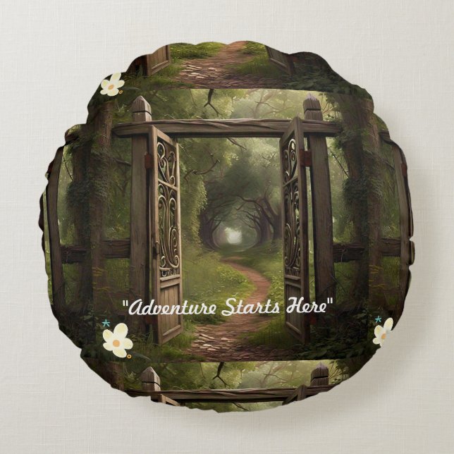 "Transformative Reise" Rundes Kissen (Vorderseite)