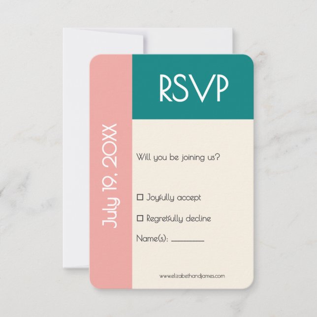 Transformative Teal Modern  Contemporary Wedding RSVP Karte (Vorderseite)