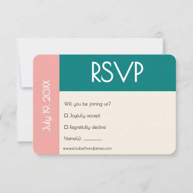 Transformative Teal Modern  Contemporary Wedding RSVP Karte (Vorderseite)