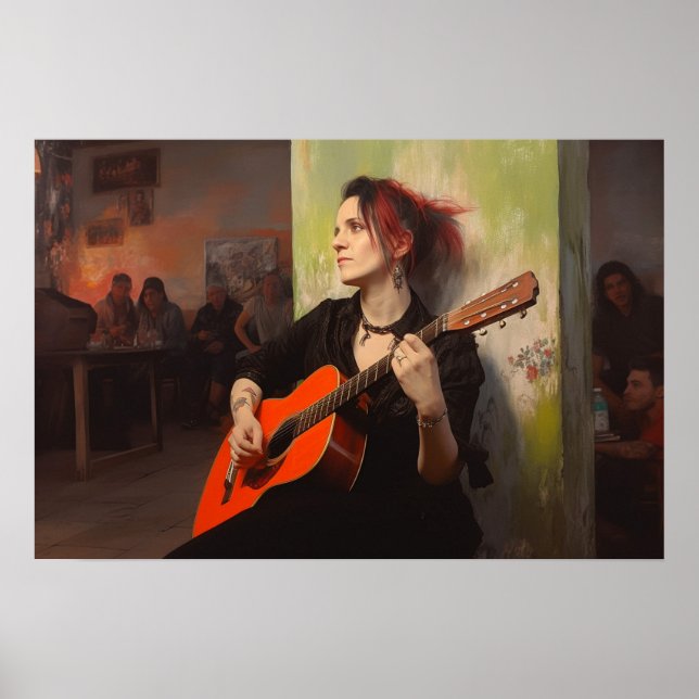 Transfrau spielt in einer Bar am Freitagabend Poster (Vorne)