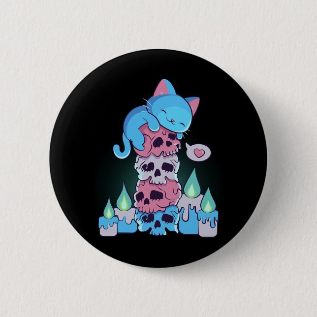 Transgender Ästhetik Kawaii Katze auf Skulls Subti Button (Vorderseite)