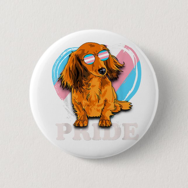 Transgender-Dackel Rainbow-Herz-Pride LGBT-Hund Button (Vorderseite)