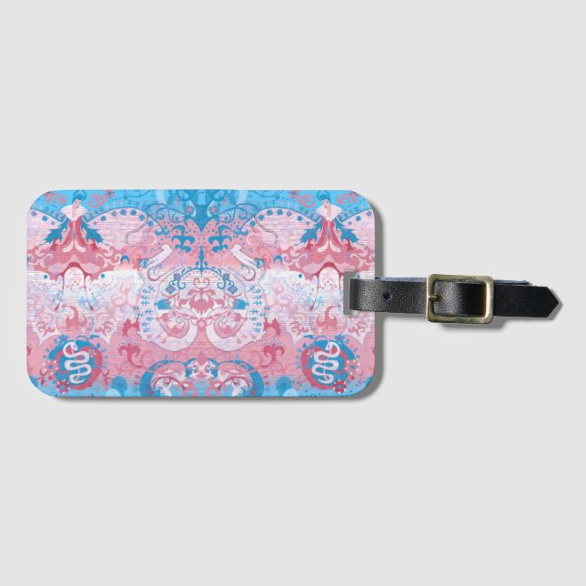 Transgender Dragon Damask - Farbe des Trans-Strich Gepäckanhänger (Vorderseite (Horizontal))