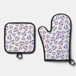 Transgender-Flag-Herz - Weiß Ofenhandschuh & Topflappen-Set