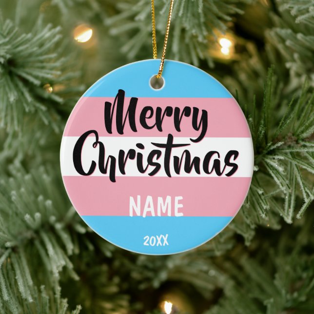 Transgender Flag Personalisierte Weihnachten Keramik Ornament (Baum)