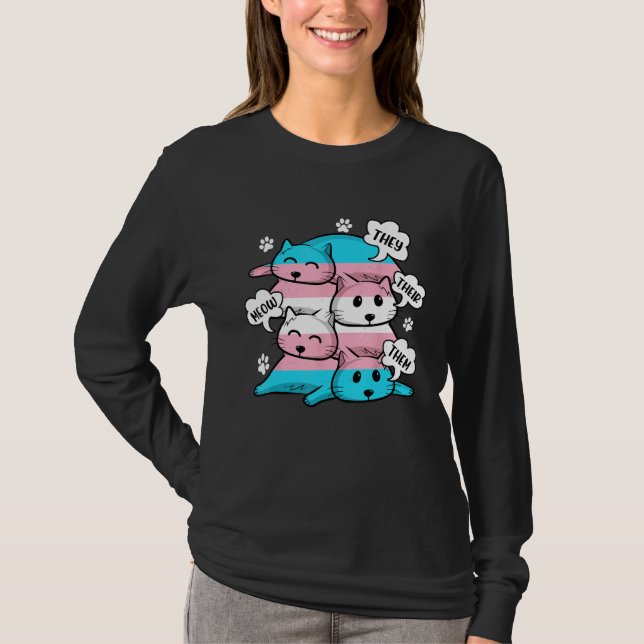 Transgender Flag They Their Them Meow  Cat  LGBT T-Shirt (Vorderseite)