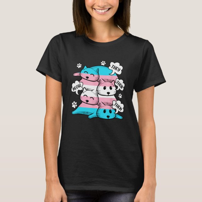 Transgender Flag They Their Them Meow  Cat  LGBT T-Shirt (Vorderseite)