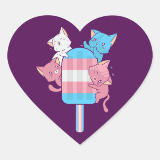 Transgender-Flaggen-Katzen und ein Eis am Stiel Herz-Aufkleber