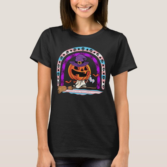 Transgender Halloween Hexenkürbis Trans Trick oder T-Shirt (Vorderseite)