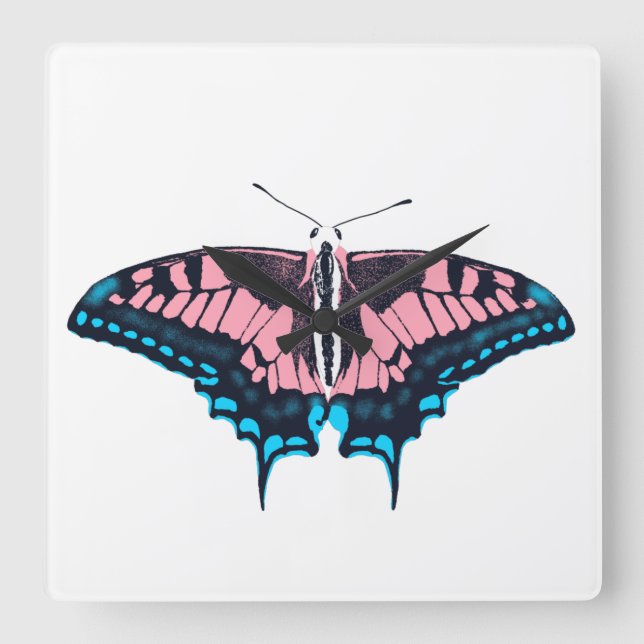 Transgender-Pride-Frack-Butterfly Quadratische Wanduhr (Vorderseite)