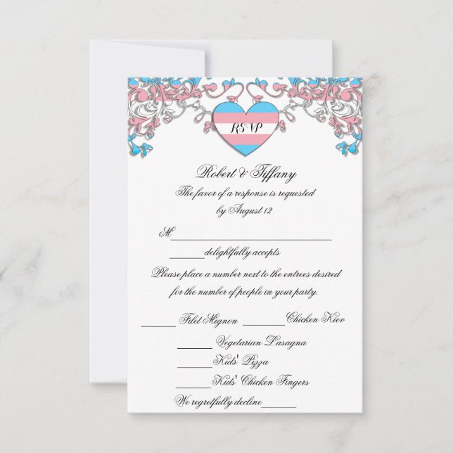 Transgender Pride Wedding RSVP mit Optionen zum Es Karte (Vorderseite)
