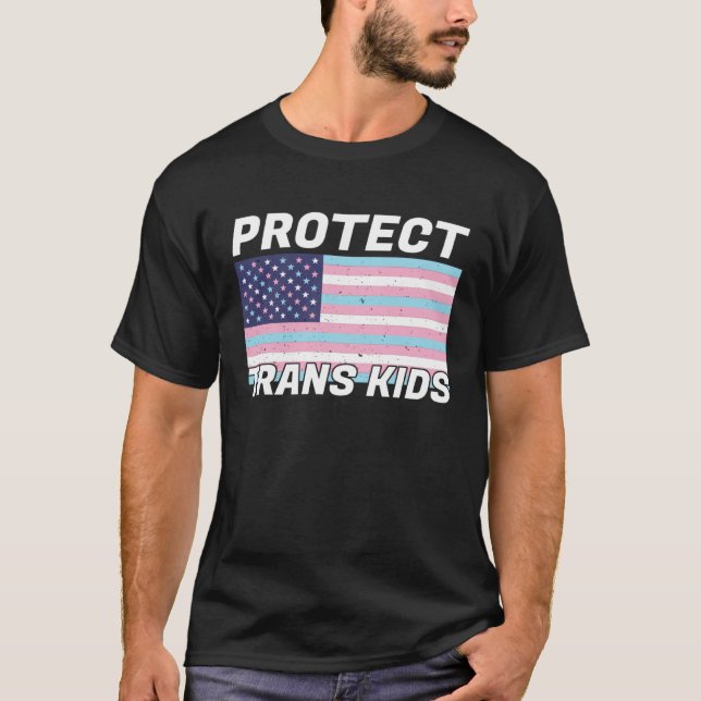 Transgender  Protect Trans Kids  American Flag Pri T-Shirt (Vorderseite)