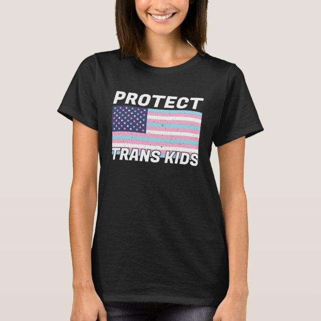 Transgender  Protect Trans Kids  American Flag Pri T-Shirt (Vorderseite)