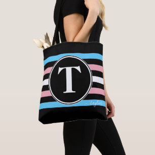 Transgender Stripes Monogram Name Black Gay Pride Tasche