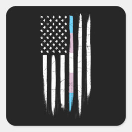 Transgender Thin Line American Flag Quadratischer Aufkleber
