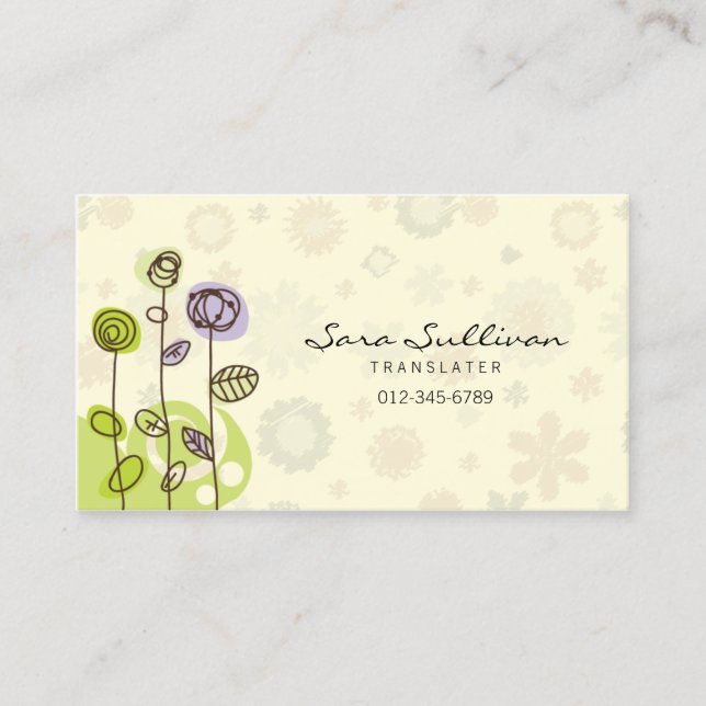 Translator Carte de visite Doodle Line Flowers (Devant)