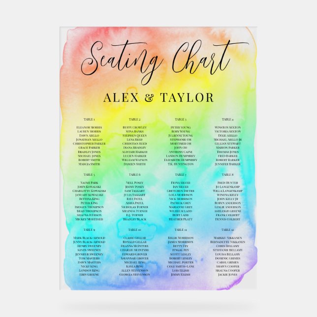 Translucide Arc-en-ciel Ombre LGBTQ Seating Chart (Recto)