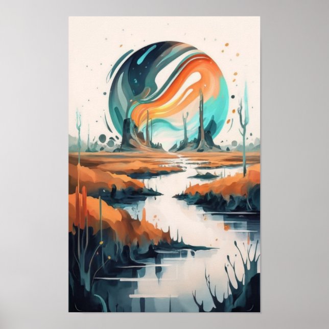 Transluzente Marshscape: futuristische Aquarellsch Poster (Vorne)