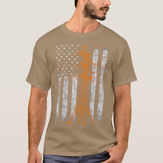 Transmission Tower American Flag Lineman Premium T-Shirt (Vorderseite)