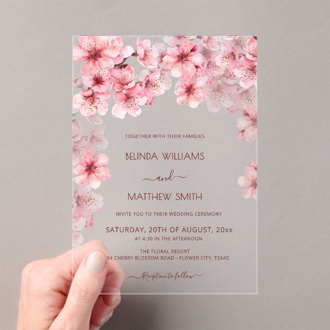  Transparent Cherry Blossom Wedding Acryleinladungen (Insitu (Handheld))