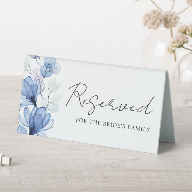 Transparent Dusty Blue Floral Reserviert Tischaufsteller (In Situ (Tisch))