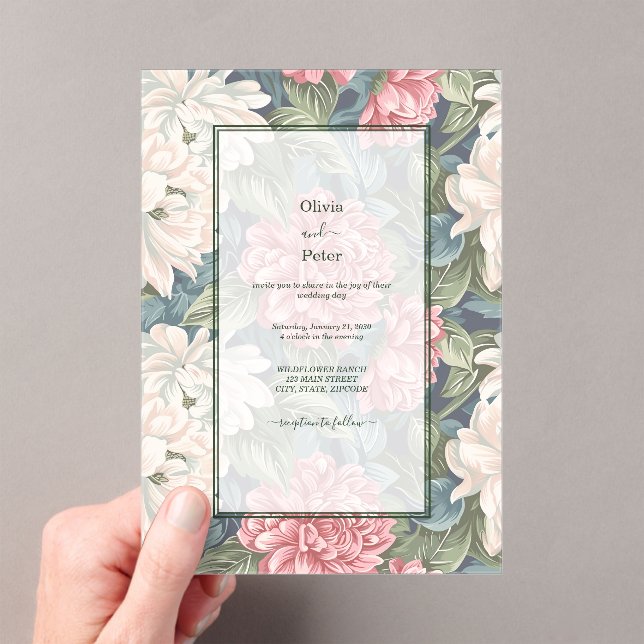 Transparent Modern Floral Wedding Invitation (In situ (ordinateur de poche))