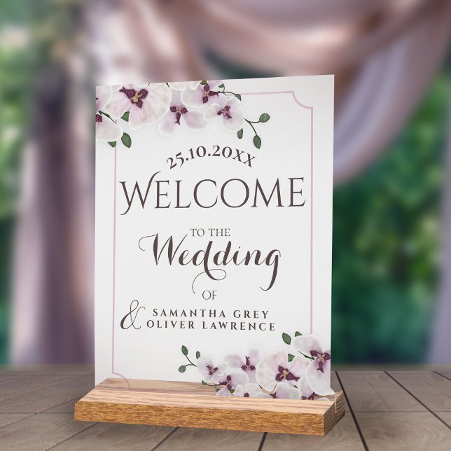 Transparent Orchid Minimalist Wedding Welcome Sign (Créateur téléchargé)