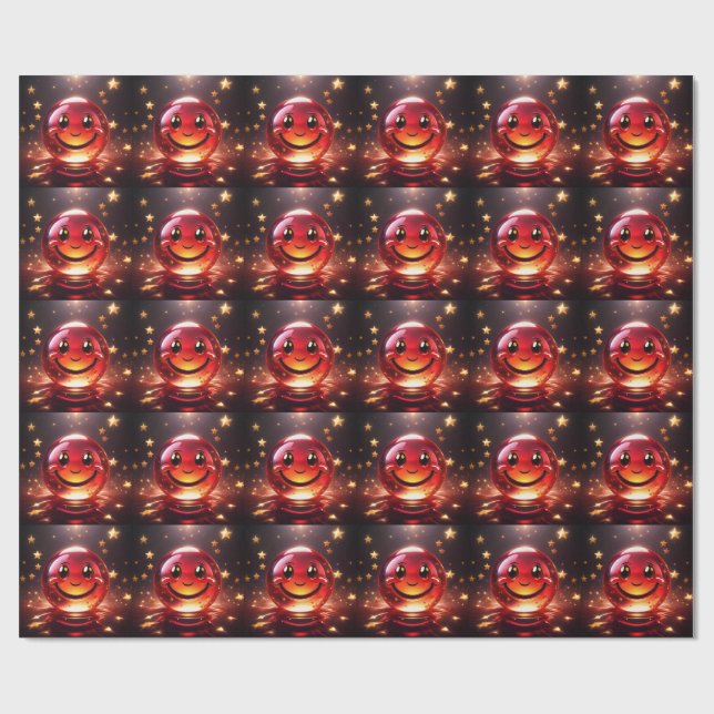 Transparent Red Bubbly Face With Stars  Geschenkpapier (Flach)