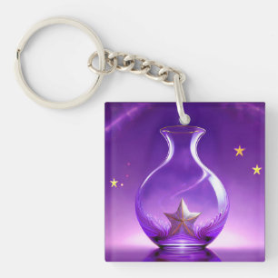 Transparent violette Vase mit Stern unter einer Ku Schlüsselanhänger