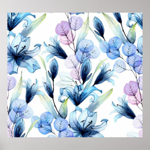 Transparente Blume, nahtloses Wasserfarbenmuster Poster
