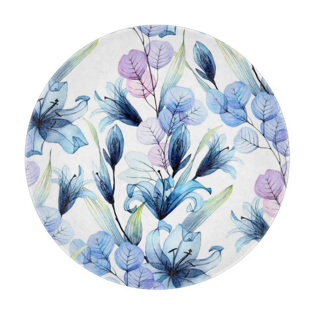 Transparente Blume, nahtloses Wasserfarbenmuster Schneidebrett (Vorderseite)