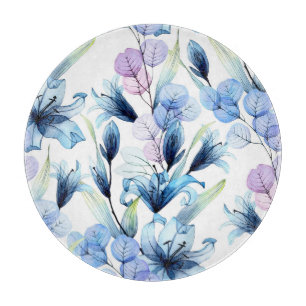 Transparente Blumen, nahtloses Wasserfarbmuster Schneidebrett