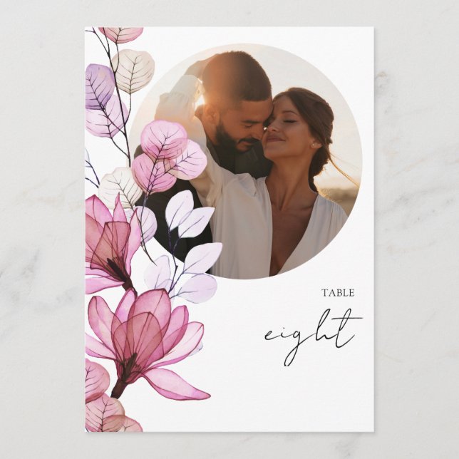 Transparente dusty Rose Blumendatentabelle Einladung (Vorderseite)